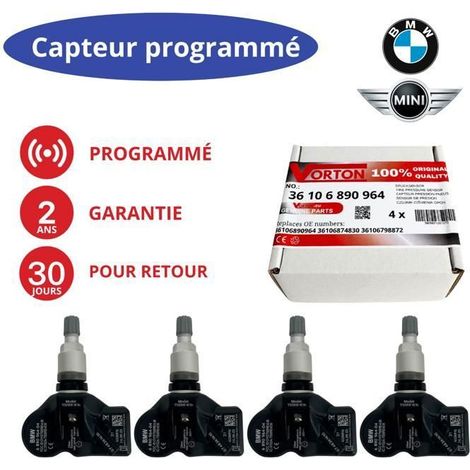 4x Sensori TPMS programmati 433MHz per BMW (Serie 5/6/7/X1/X3/X4/Z4/M6) e MINI