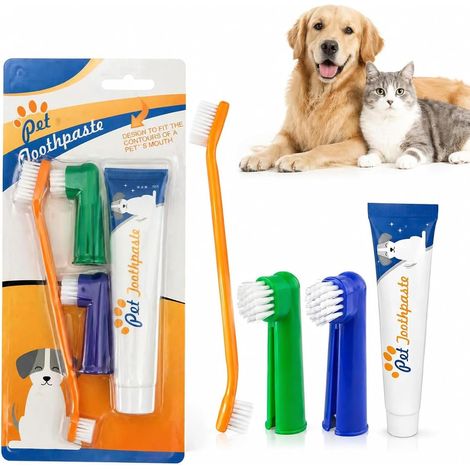 Kit Dentifrice Chien et Chat avec 2 Doigtiers, Dentifrice 70g Goût Bœuf pour Hygiène Buccale, Élimine le Tartre et Rafraîchit l'Haleine, Brosse à Dents Doigtier Souple pour Animaux (1/5)