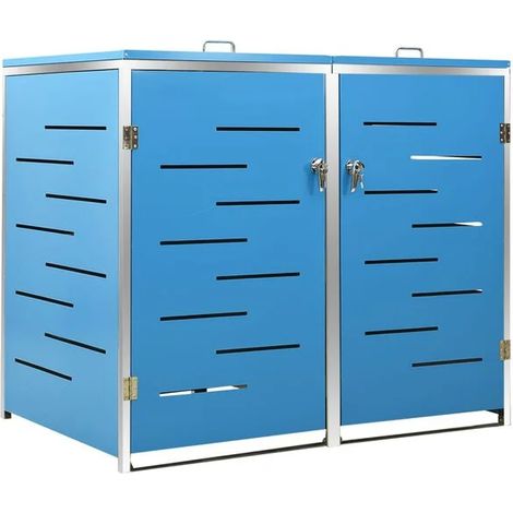Un abri pouvant accueillir deux poubelles, mesurant 138 x 77,5 x 115,5 cm, en acier inoxydable. (1/5)