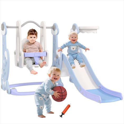Portique de balançoire 4 en 1 avec toboggan panier de basket et (1/5)