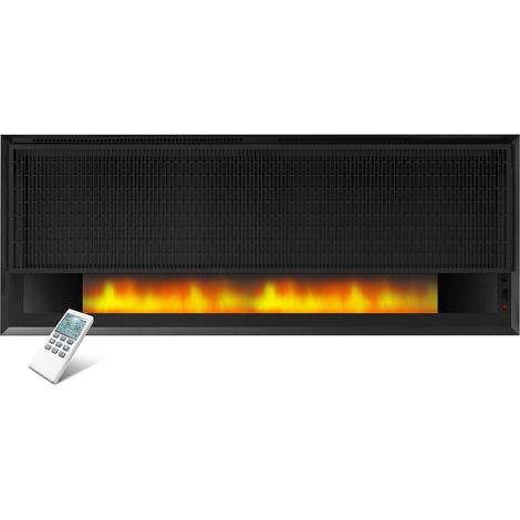Elektrokamin mit Heizung 2100W, Wandkamin mit LED Flammeneffekt Kaminfeuer, Elektrischer Kamin Wand mit Thermostat Fernbedienung, Kaminofen mit Heizfunktion, Wandmontage, Schwarz (1/4)