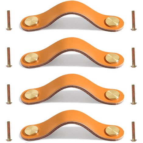 Poignées en Cuir 4 Pièces pour Placard, Tiroir, Boutons de Porte, Meuble - Délicat avec Vis pour Armoires de Cuisine - 16.8cm Orange Clair (1/5)