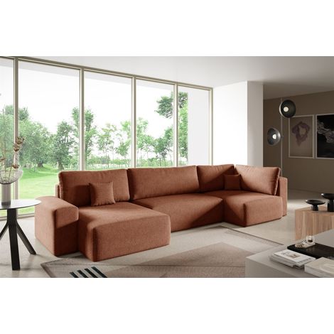 Wohnlandschaft mit Schlaffunktion ARONA XL Stoff Centaur Rostbraun Ottomane Links