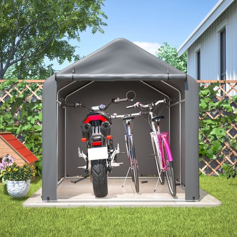 Abri à vélos et atelier gris 160x220x165 cm, porte enroulable, matériau PE imperméable (1/5)