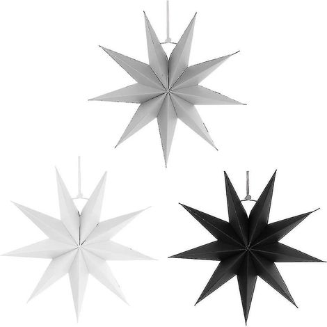 Étoiles pliables, 30 cm, 9 branches, motif poinsettia, pour décorer un sapin - Blanc, gris, noir, lot de 3 (1/4)