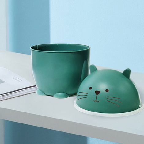 Poubelle de bureau avec couvercle en plastique, mignonne et multifonctionnelle, pour la maison, le bureau ou le comptoir, verte (1/5)
