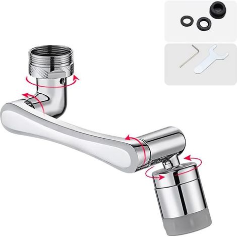 Aérateur de robinet, rallonge de robinet orientable 1440° fixation de robinet, 2 modes de sortie d'eau, robinet universel, diffuseur en laiton pour évier de salle de bain cuisine 20/22/24 mm (1/5)