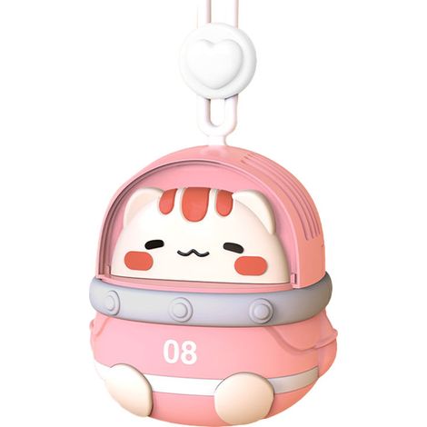 GARRYFIZH Ventilateur suspendu au cou, portable, Rechargeable par USB, dessin animé, mignon, joli Animal, 3 vitesses, électrique, petit rose