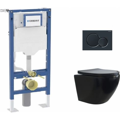 Pack WC suspendu sans bride KELOS Flush Noir Mat – Bâti-support Geberit UP320 – Plaque Sigma Noir – Chasse d'eau 6/3L (1/5)