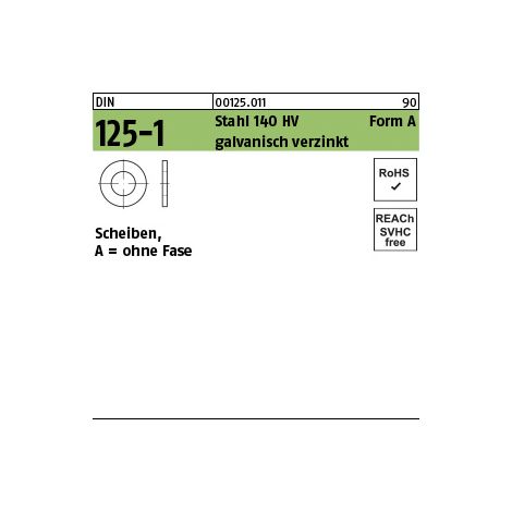 Unterlegscheibe DIN 125-1 A 5,3x10x1 Stahl 140 HV galv.verz. 1000St. (1/3)