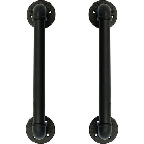 Ensemble de 2 Industriel Tuyau Poignée deTraction de Porte, Barre D'appui, Poignées de Porte de Grange，Antique Rustique En Fonte Pour Rampe, Noires，50 cm de Long L(32D,45L) - RWQuincaillerie de porte (1/4)