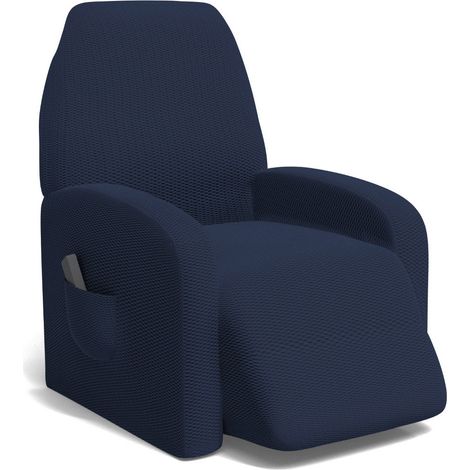 Copripoltrona Reclinabile Elasticizzato Taglia Unica con Tasca Laterale Blu Scuro