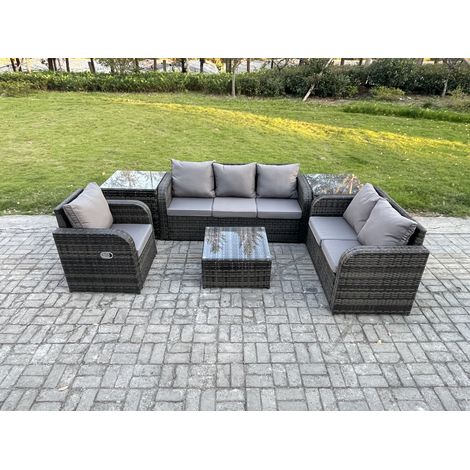 Fimous Rattan-Gartenmöbel 6 Stück Terrassenset mit Tisch und Sofa Quadratischer Couchtisch Liegestühle Loveseat sofa 2 Beistelltischen (1/5)