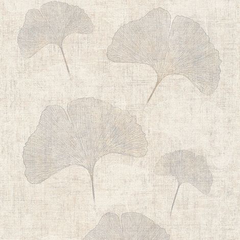 Blumen Tapete Profhome 322653 Vliestapete leicht strukturiert mit floralen Ornamenten und metallischen Akzenten beige silber braun 5,33 m2