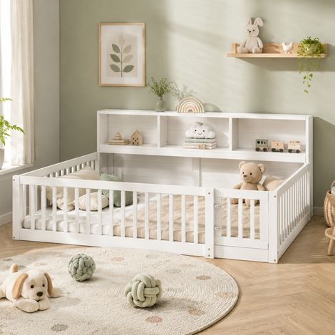 Cama infantil 140x200 cm de madera blanca con almacenaje, sin colchón FloraGrace (1/5)