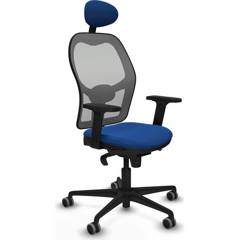Jorquera sincro malla gris similpiel azul brazos 2D base nailon cabecero fijo ruedas 65mm engomada (1/5)