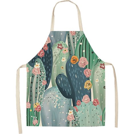 Tablier De Cuisine - 100 % Coton Et Polyester - Imprimé Cactus - Résistant À L Eau Et Aux Huiles - Avec 2 Poches - Ajustable - Pour Adultes Et Enfants - 1 Pièce (1/4)