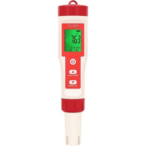 Medidor de calidad del agua 5 en 1: pH, H2, ORP, temperatura y cloro (CL2) – Monitor multifuncional para spas y piscinas, rojo (1/5)