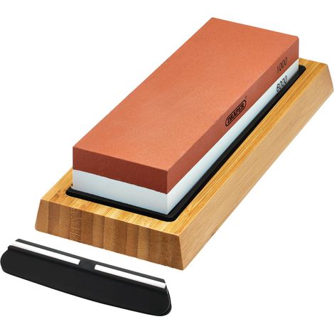 Draper 23949 Double Sided Whetstone Sharpening Stone with Non-Slip Base and Angle Guide, 1000/6000 Grit