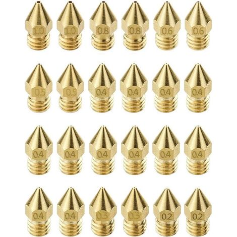 24 Pièces Buses d'imprimante Buse MK8, 0.2 mm, 0.3 mm, 0.4 mm, 0.5 mm, 0.6 mm, 0.8 mm, 1 mm, Kit De Buses, Compatible avec Imprimante 3D Makerbot CR-10 (1/5)