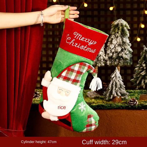 Grande chaussette de Noël vieil homme au chapeau vert à carreaux, sac cadeau décoratif à suspendre, décoration festive pour sapin et maison (1/5)