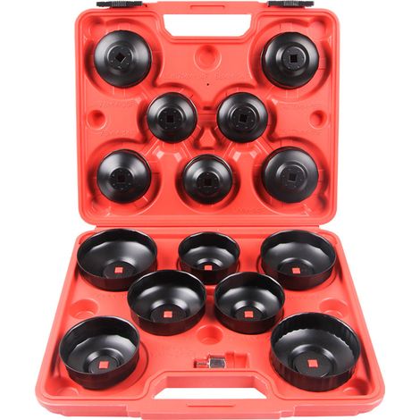 Kit de 14 clés de filtre à huile 65 100 mm  Adaptateur 10 mm sur 12,7 mm  Coffret bien organisé  Compatible avec plusieurs marques