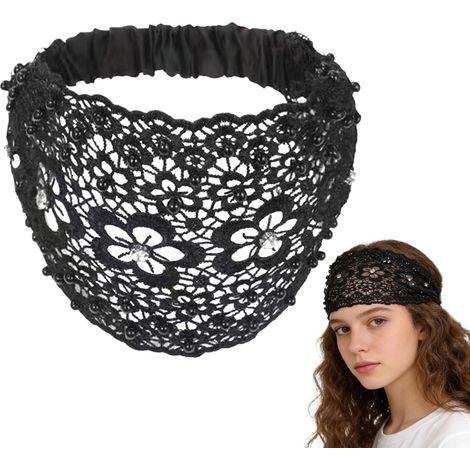 Bandeau à Perles - Accessoires Capillaires à Perles et Motifs Floraux,Bandeaux Boho Élastiques Larges pour Femmes,Pour le Mariage, les Événements Formels, le Voyage, les Vacances et le (1/5)