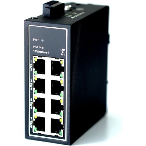 WDH-8ET-DC 10/100Mbps Commutateurs Ethernet industriels 8 Ports Non gérés avec Rail DIN/Montage Mural, sans Ventilateur, -30°C 75°C (1/5)