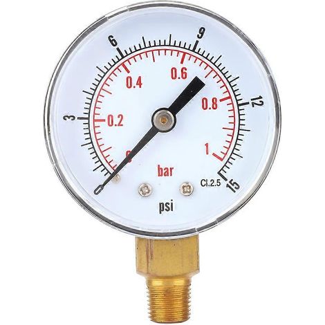 Manometer 50mm Zifferblatt 1/8 BSPT Bodenanschluss für Luft Wasser Öl Gas (0-15PSI 0-1Bar)
