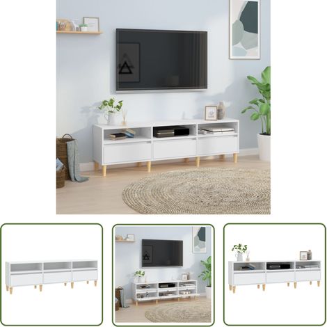 The Living Store Meuble TV blanc 150x30x44,5 cm bois d'ingénierie - Meubles Tv - Meuble Tv - Support Tv - Unité Tv - Meuble Design (1/5)