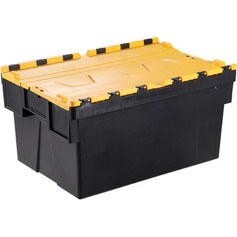 Bac avec couvercle intégré Jaune Double rabat 56L, 600mm x 400mm x 310mm ( Prix pour 1 )