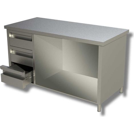 Table sur armoire ouverte avec 1 etagere et 3 tiroirs a gauche Gamme 700 - Ristopro