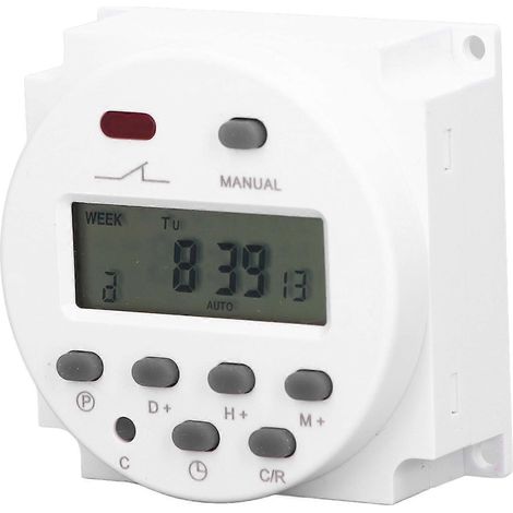 Elektronischer Timer, programmierbar, LCD-Digitalanzeige, Relais-Schalter, 16 Ein-/16 Aus-Anzeigen, CN101AAC, 220–240 V
