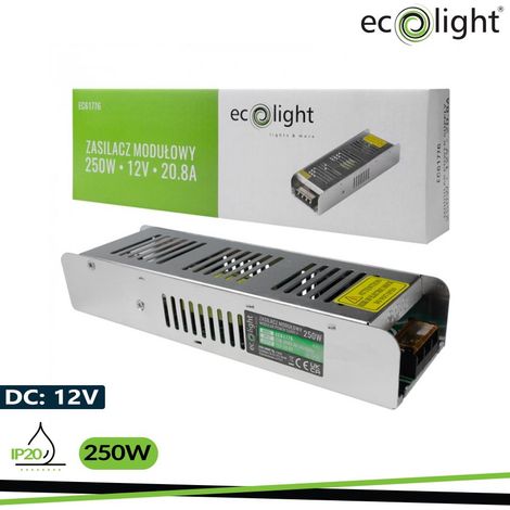 ALIMENTATORE LED 250W 12V 20A  IP20 SLIM 224X69X40 (1/2)