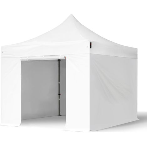 3x3m gazebo pieghevole con laterali, PREMIUM acciaio, bianco