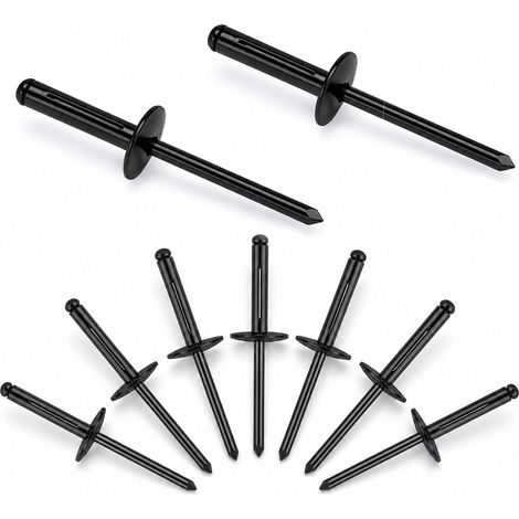 70 Pièces Rivets Aveugles en Aluminium, 4.8mm Rivets à Tête Large, Rivet Aveugle à Grande Bride pour Plaques d’Immatriculation, Construction, Ameublement et Automobile (4.8mm x 25mm Noir) (1/5)