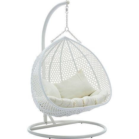 Poltrona sospesa 2 posti in resina intrecciata Bianco e cuscino Beige - VAHINA di MYLIA