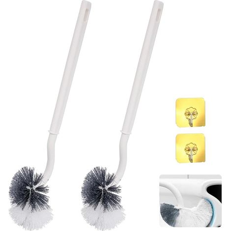Toilet Brush Set, Long Handled Curved Design Plastic Toilet Brush with Strong Bristles for Deep Cleaning, Effective Toilet Cleaning, White (1/5)
