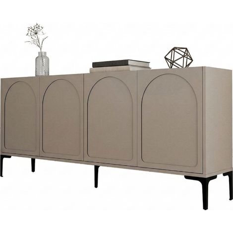 Credenza Torno, Madia 2 Ripiani, 4 Vani, 4 Ante, 180x35x79h cm Grigio Tortora
