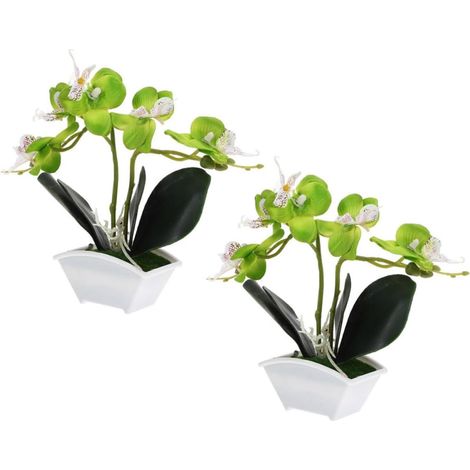 Artificial Bonsai Phalaenopsis Plants in Pots, 2 Pieces, Silk and Plastic Flowers, Easy to Assemble, Minimalist Indoor Decoration for Floral Arrangements (1/5)