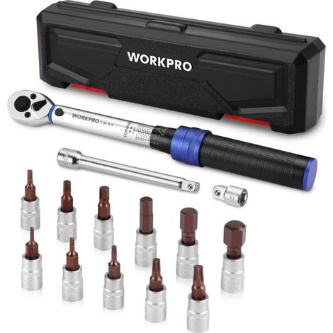 Workpro – Clé dynamométrique 1/4’’ – Plage de couple 2-26N.m – Précision ±3% – 72 dents – Tête à cliquet réversible – 11 douilles pour vélo (1/5)
