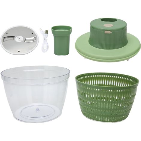 Coupe-légumes électrique 2-en-1 1200 tr/min, hachoir à légumes rechargeable USB, essoreuse à salade pour oignons, ail, persil et herbes vertes (1/5)