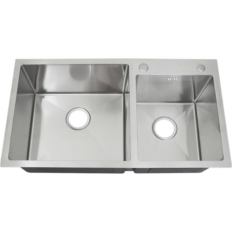 KuKoo Évier de Cuisine en Inox Cuve Double Carré de Finition Satiné Commercial Bouchon avec Filtre et Tuyau d'Evacuation