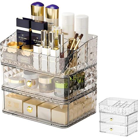 Organisateur de maquillage à tiroirs, empilable et compatible avec un comptoir de maquillage, motif diamant (1/4)