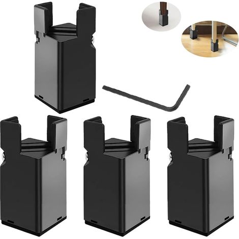 Rallonges de pieds de table robustes. Ces rallonges conviennent aux pieds de meubles carrés ou ronds d'un diamètre de 2 à 4 cm (noir, lot de 4). (1/5)