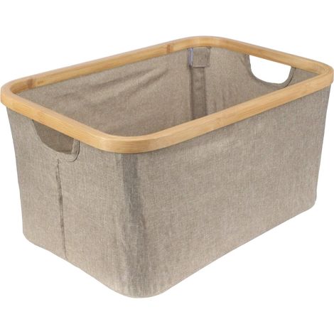 Cesto de ropa plegable - Ribete de bambú - Almacenamiento versátil - Se pliega completamente - Revestimiento impermeable - Fácil de transportar - Gran capacidad - Gris (1/5)