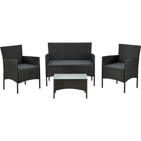 Gruppo di sedute in polyrattan Fort Myers Nero , Grigio Set di mobili da giardino da 4 pezzi con look mediterraneo (1/3)