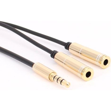 Câble répartiteur mâle-femelle plaqué or 3,5 mm pour téléphones portables et ordinateurs, écouteurs et haut-parleurs, câble d'extension, câble audio métallique pour couples. (1/3)