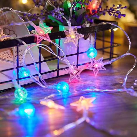 Guirlande lumineuse à bulles pour chambre, ambiance lumineuse, boîtier à piles pour extérieur, décoration, étoiles lumineuses multicolores, 10 m, 80 ampoules, piles + USB. (1/5)