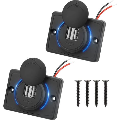 Pieces Dual USB 4.8A Car Charger Socket with Switch, 12V/24V Dual Port USB Control Panel Charger, Car USB Charger (1/5)